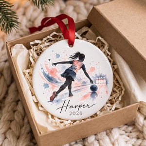 Personalized Bowling Ceramic Ornament, Custom Bowler Name Keepsake, Watercolor Bowling Christmas Decor, Bowling Team Holiday Gift