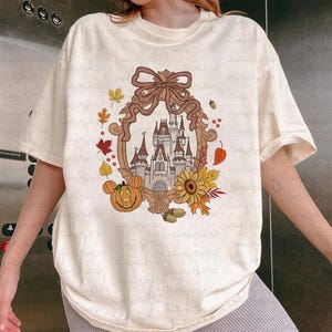 Retro Coquette Bow Disney Halloween Shirt, Disney Fall Vibes Shirt, Magic Kingdom Autumn Pumpkin Spice Shirt, Disney Castle Pumpkin, VTB243
