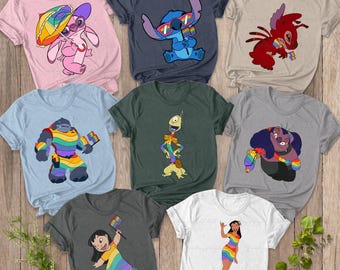 LGBTQ+ Lilo & Stitch Characters Shirt, Pride Day Stitch Lilo Shirt, Disney Gay Days Support Shirt, Disneyland Rainbow Family Shirt, NVA529