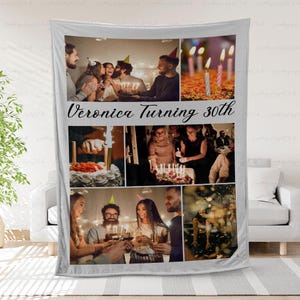 Personalized Photo Collage Name Birthday Blanket, Custom Age Blanket, Milestone Birthday Throw Blanket, Birthday Gifts For Her Him, MYJ168