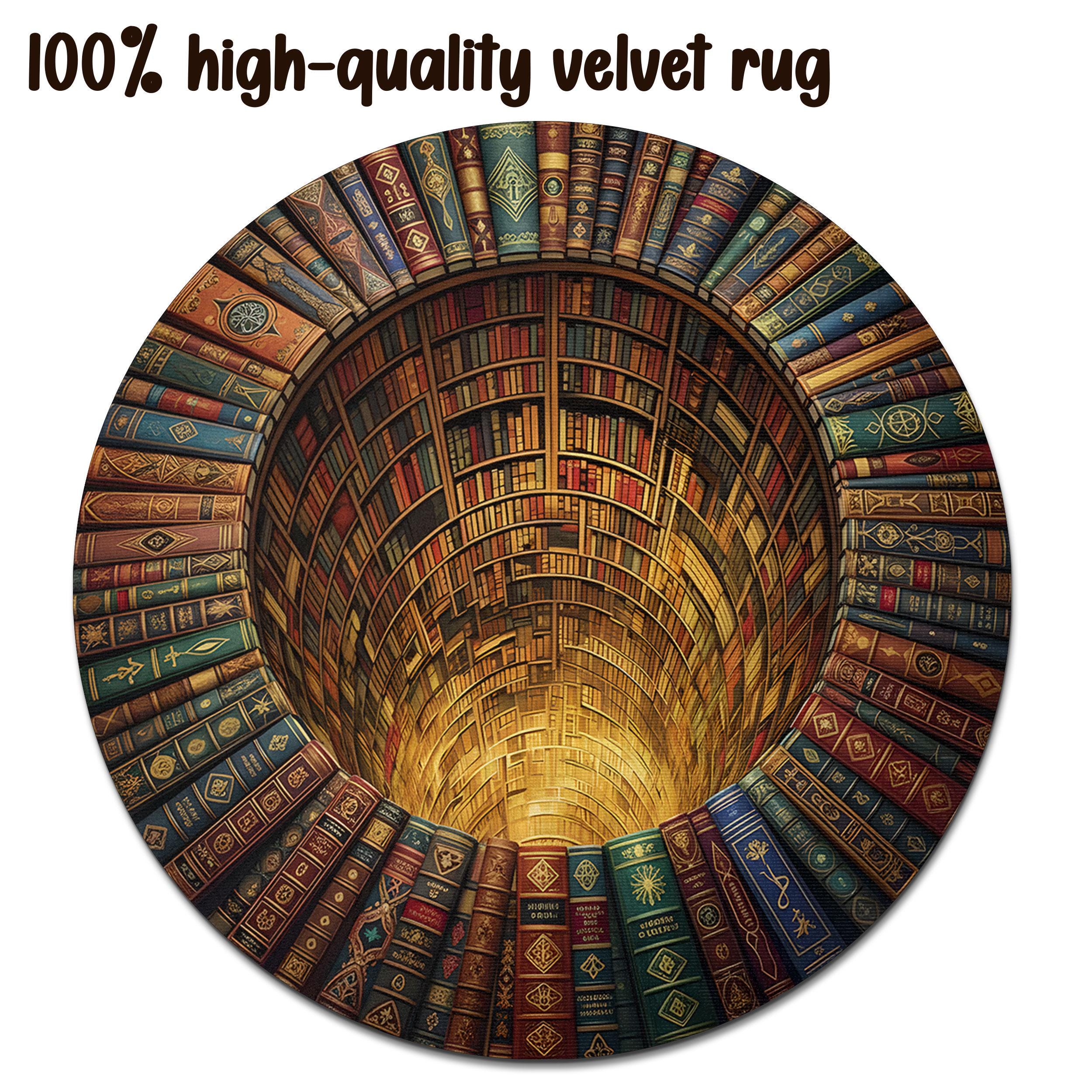 Library Books Hole 3D Round Rug, Vintage Bookshelf Deep Hole Rug, Magic ...