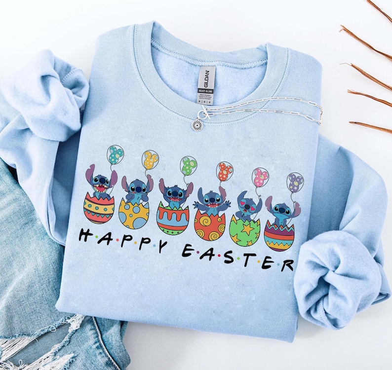 Stitch Happy Easter Day Sweatshirt, Cute Lilo Stitch Easter Eggs Shirt, Disney Spring Vacation Shirt, WDW Hawaii Family Easter Shirt, MYA737 bild 1