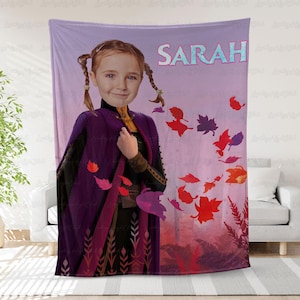 Disney Anna Custom Face Baby Blanket, Personalized Name Frozen Blanket, Disney Princess Elsa Anna Blanket, Custom Photo Blanket With Face