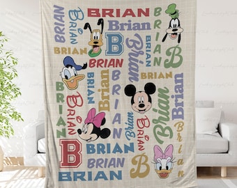 Custom Disney Mickey Blanket With Name, Mickey Minnie Family Blanket, Donald Daisy Disney Throw, Cartoon Disney Blanket For Kids, THA313-3