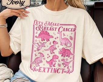 Breast Cancer Dinosaur Shirt, Pink Ribbon Awareness Tee, Let's Make Cancer Extinct Shirt, October Support Sweatshirt, Pink Dino Warrior Gift