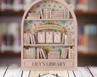 Customized Retro Floral Books Read This Year, Book Tracker Shelf Decor, Cute Home Library Decor, Reading Counter Gift For Book Lovers,MYL181