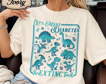 Let's Make Diabetes Extinct Shirt, Dinosaur Diabetes Awareness Tee, Blue Ribbon Month Tshirt, Type 1 Diabetes Shirt, November Support Gift