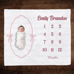 Coquette Baby Girl Custom Milesotne Blanket, Pink Coquette Baby Shower Blanket, Custom Name Pink Bow Baby Girl Blanket, Newborn Gift Blanket