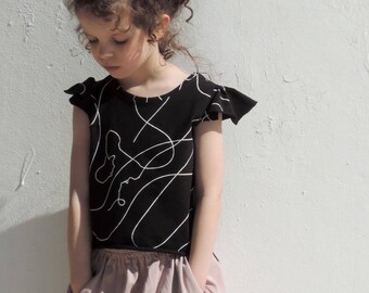 Girls Black Printed Shirt, Girls Short Sleeves Black Shirt, Hipster Girls Black T-shirt, Girls Black Top, 9-10 Years - By PetitWild