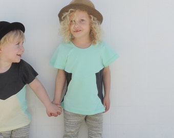 Girls T-Shirt / Short Sleeves T-shirt / Color block Shirt / Toddler Summer / Hipster Toddler Clothes / Turquoise Tee / Size 3T