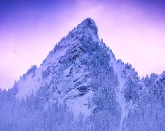 Alpenglow, mountain, sunset, mountain peak, climbing, mountaineering, washington, snoqualmie pass, winter, nature, wall art, landscape,