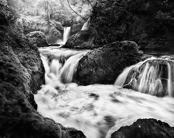 Depth in Mono, wall art, landscape, photography, photo, nature, print, waterfall, waterfalls, washington, gorge, spirit falls