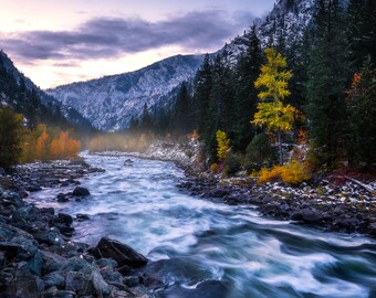 Tumwater Sunrise, sunrise, mountains, fall, autumn, fall color, wall art, landscape, photography, photo, nature, print, PNW, Leavenworth