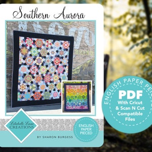 Modello trapunta in carta inglese Southern Aurora di Lilabelle Lane DOWNLOAD PDF con download SVG per macchine Brother Scan N Cut & Cricut