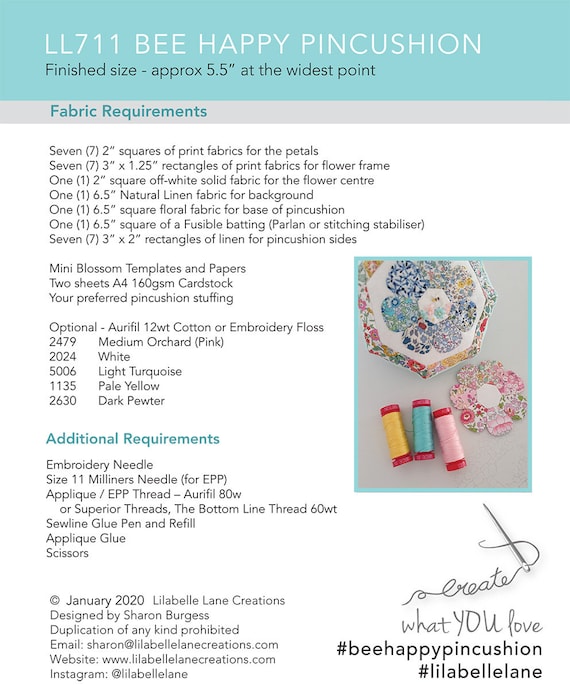Bee Happy Pincushion Pattern incl Template & Paper Pieces Bee Happy Pincushion Pattern incl Template & Paper Pieces