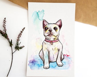 French Bulldog Textured Matte Art Print/ Frenchie Illustration/ Dog Lover Gift/ French Bulldog Drawing/ Birthday Gift