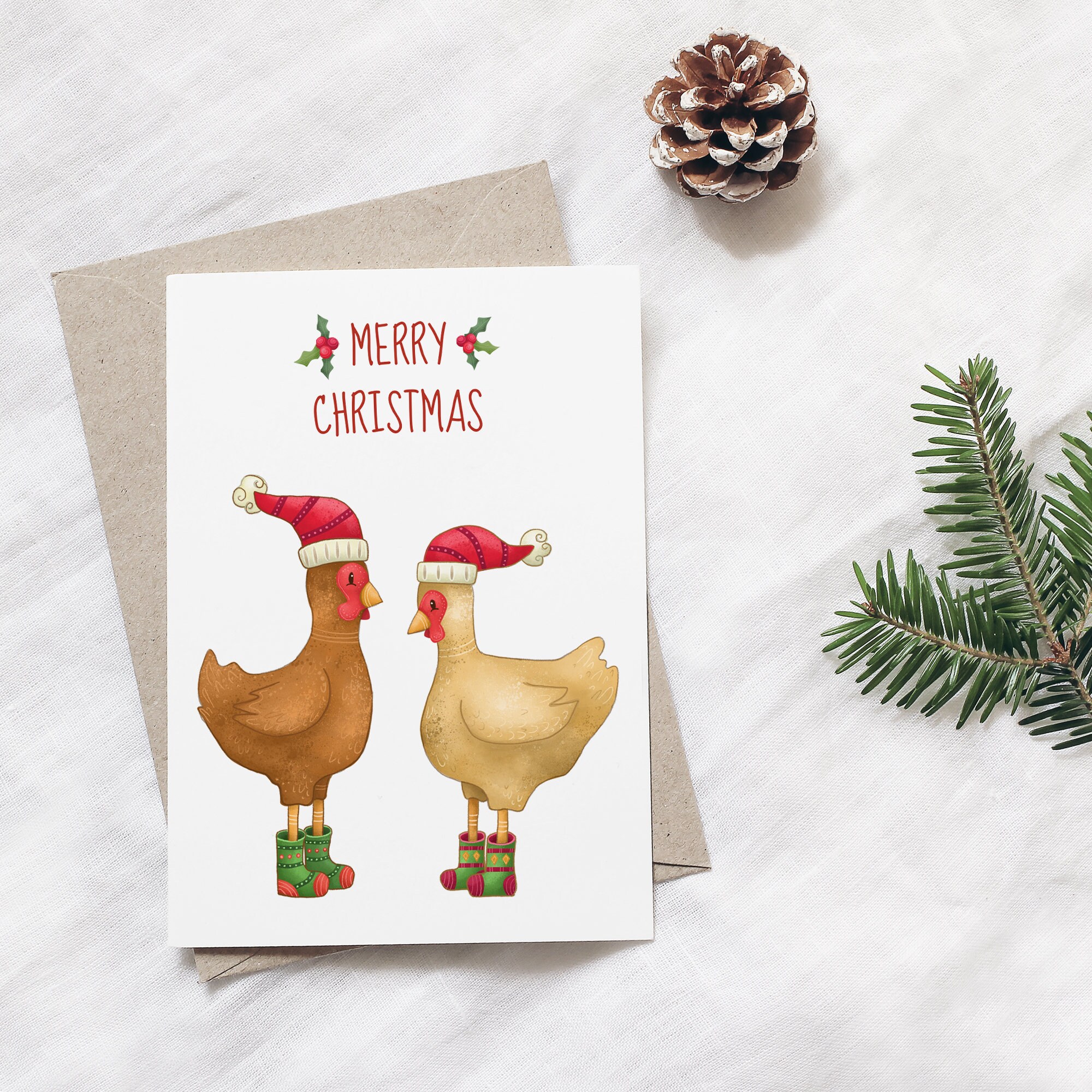 Chicken Christmas Card/ Christmas Greeting Card/ Farm Animal/ Etsy