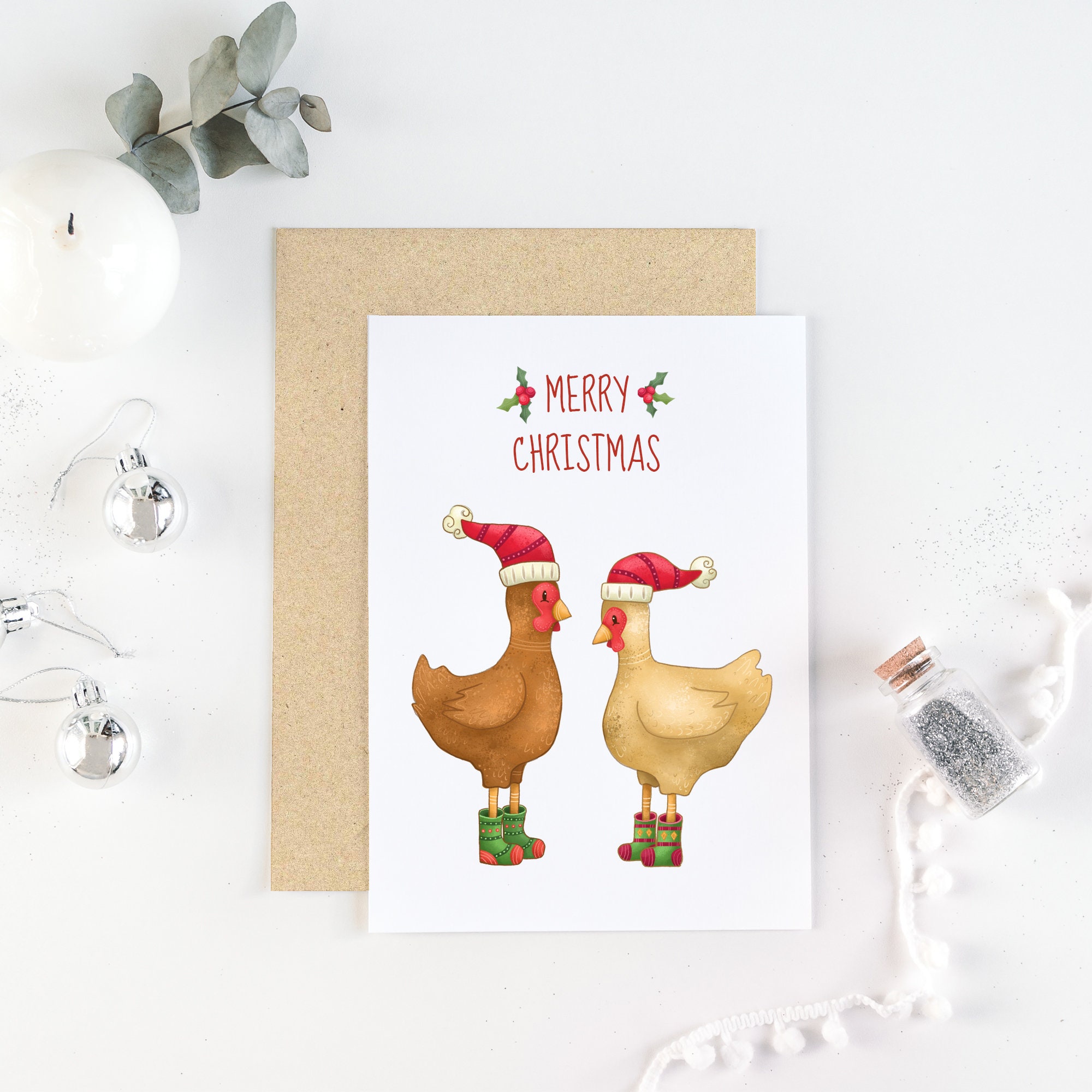 Chicken Christmas Card/ Christmas Greeting Card/ Farm Animal/ | Etsy