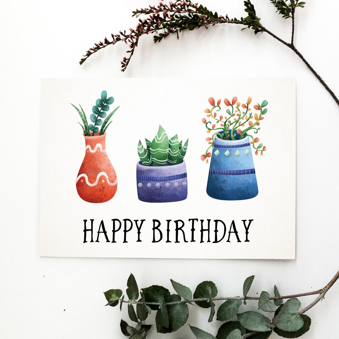 Pot Plant Birthday Card/ Happy Birthday/ Greeting Card for