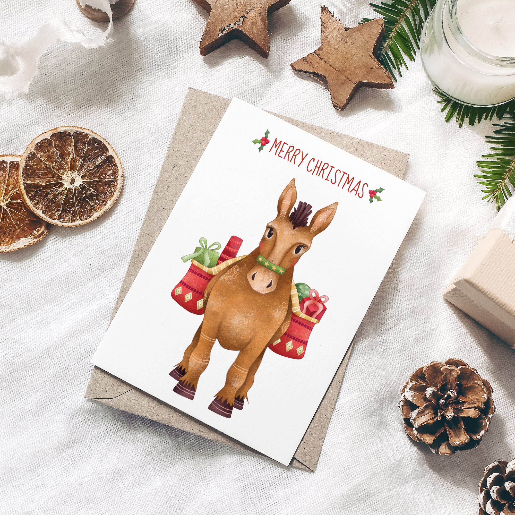 Donkey Christmas Card/ Christmas Greeting Card/ Farm Animal/ Etsy