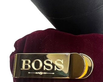 Gold Money Clip Card Cash Holder Engraved Custom Personalised Boss Mum Any Name Monogrammed ID  Cards  in Gift Case Birthday Wedding Love