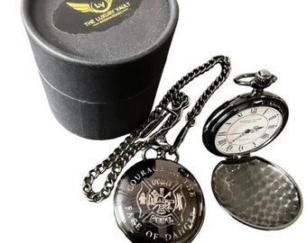 Firefighter Pocket Watch Custom Engraved Back in  Gift Case Case Firefighter Fire and Rescue Service Fire with chain gifts for firefighters