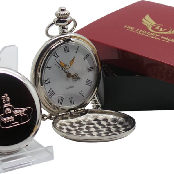 The Beatles Yellow Submarine Pocket Watch Custom Engraved Back in Gift Case Case Beatles memorabilia Free engraving music Beatles Gifts