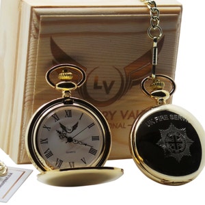 UK brandweerman gouden Pocket Watch aangepaste gegraveerd terug houten Gift Case Case brandweerman luxe Gift brandweer