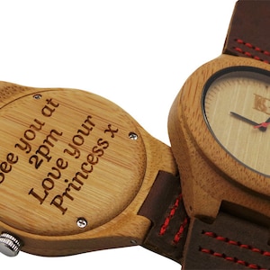 Personalised Unisex Wrist Watch Engraved Wooden Genuine Real Suede Leather Mens Women Designer Wristwatch Wood Gift Box Luxury Personalized
