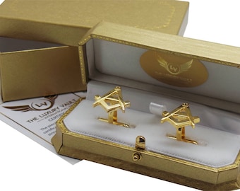 Masonic Cufflinks Luxury 24k Gold Coated Freemasons No G Luxurious Gift Case and Certificate Freemason any Lodge or Country Compass Design