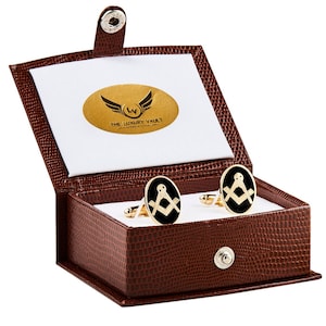 Masonic Cufflinks Luxury 24k Gold Coated Freemasons Luxury Gift Case and Certificate Freemason any Lodge or Country Compass Design Tools