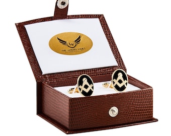 Masonic Cufflinks Luxury 24k Gold Coated Freemasons Luxury Gift Case and Certificate Freemason any Lodge or Country Compass Design Tools