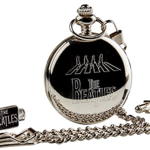 The Beatles Abbey Road Pocket Watch Cufflinks Tie Clip Gift Set Custom Engraved in Wooden Case Beatles memorabilia personalised engraving