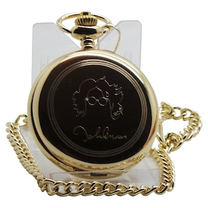 John Lennon Signed  Gold Pocket Watch Custom Engraved Back  Wooden Gift Case Case Beatles memorabilia Free engraving music Imagine fans