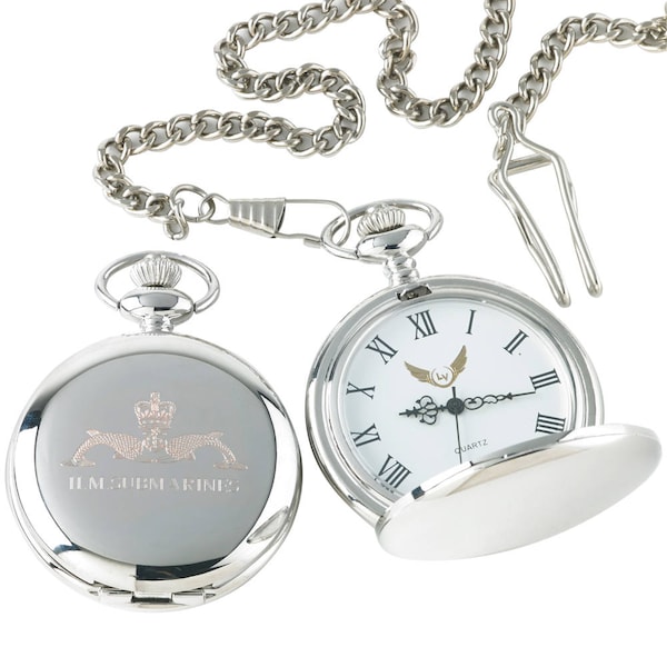 Royal Navy Submariner Pocket Watch Full Hunter  with Chain and wooden Gift Box and Certificate FREE Engraved personalised custom engraving