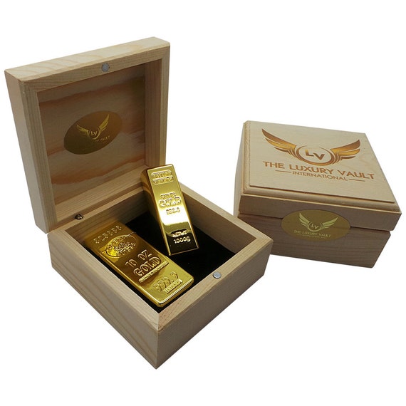 Gold Bar Bullion Lighter and USB Flash Drive Memory Stick in Luxury Wooden  Gift Box Smokers Computer Smoking Gadgets Gift Set
