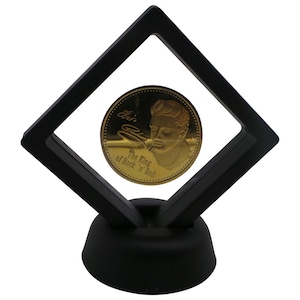 Elvis Presley signierte und gerahmte 24 Karat Gold beschichtete Münze / Medaille im doppelseitigen Ausstellungsstand Geschenke für Elvis-Sammler-Fan-Erinnerungsstücke