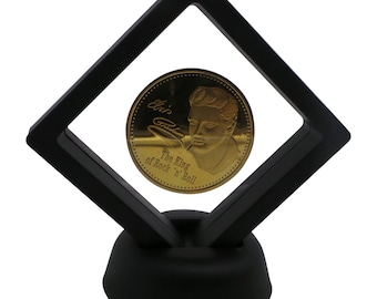 Elvis Presley signierte und gerahmte 24 Karat Gold beschichtete Münze / Medaille im doppelseitigen Ausstellungsstand Geschenke für Elvis-Sammler-Fan-Erinnerungsstücke