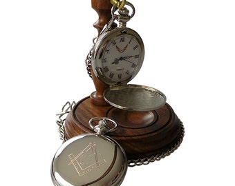 Freimaurer Luxuriöses Silber Überzogenes Geschenk Set Volle Jäger Freimaurer Taschenuhr und Luxus Holz Taschenuhr Display Ständer Halter und Fall