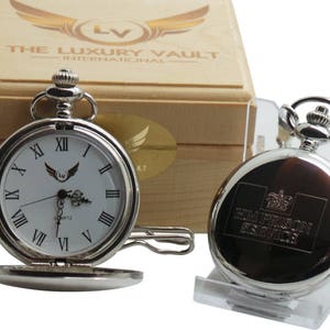 Reloj de bolsillo HM prisión de servicio plata y cadena de cárcel Alcaide oficial personalizado grabado nuevo madera caso lujo regalo de jubilación dejando
