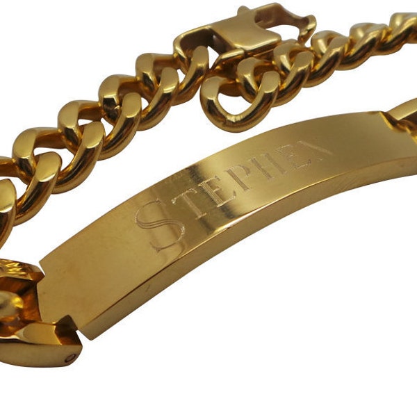 Personalisiertes Gold ID Armband Identität Flache Panzerkette Geschenk Graviert Herren Damen Luxus Etui Box Gratis Gravur Name Monogramm Nachricht