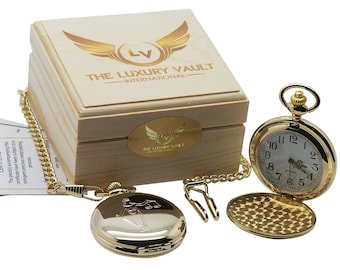 LAW Legal Profession 24c Gold Pocket Watch Custom Engraved Back Wooden Gift Case Box Lawyer Judge Legal Worker Police  Law Enforcer Gifts