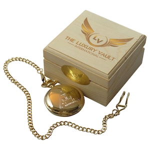 M15 Intelligence services secrets 24 carat Gold Coated montre de poche dans la main en bois cadeau affaire boîte avec certificat Spy Collectables 007