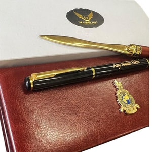 Personalised Royal Marines Pen and Letter Opener Engraved Pen Luxury 24k Gold Coated  Set in Gift Case Custom Made Passing Out Royal Navy