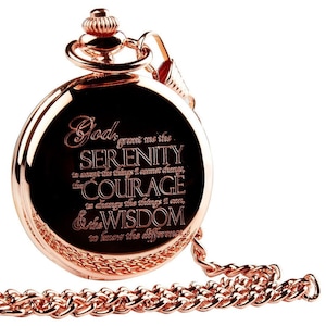 Serenity Prayer Custom engraved Pocket Watch and Chain  Wooden Case Sobriety Gift Free Engraving AA NA Sponsor Birthday Alcoholics Anonymous