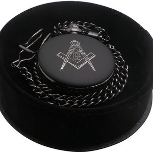 Masonic Freemasons Pocket Watch Matte Black Luxurious Full Hunter Freemason with Chain in Gift Case Lodge  Gifts for Masons Lodge Masons