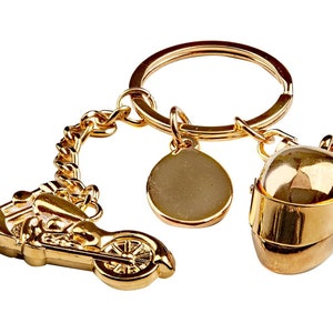 Motorcyle and Helmet Keychain 24 Carat Gold Coated Motorbike and Crash Helmet Keyring  Key Fob Wooden Gift Case Box Biker Bikers Gifts Rider