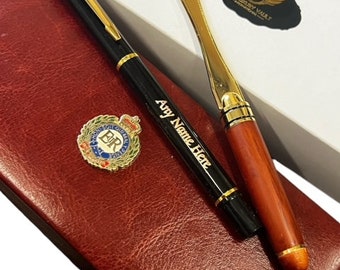 Juego de bolígrafo y abrecartas de Royal Engineers personalizado, bolígrafo grabado de lujo recubierto de oro de 24 k en estuche de regalo, juego de escritorio hecho a medida