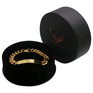 Personalised ID Bracelet 24k Gold Clad Identity Flat Curb Chain Gift Engraved Mens Womens  Luxury Case Box Free Engraving Name Monogram