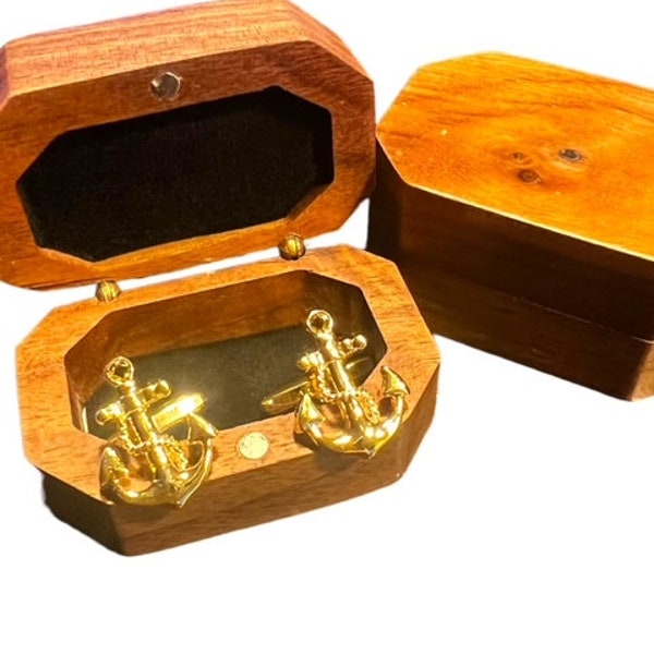 Anchor Cufflinks  Luxury 24k Gold Coated in wooden gift case Sailing Boating Royal Navy Merchant  Military Narrowboat Yacht speedboat Gifts